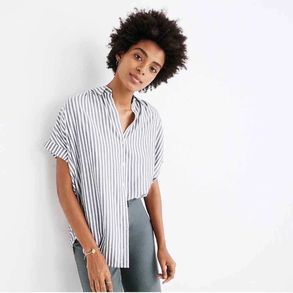 Striped Madewell Button Down Short Sleeve Top